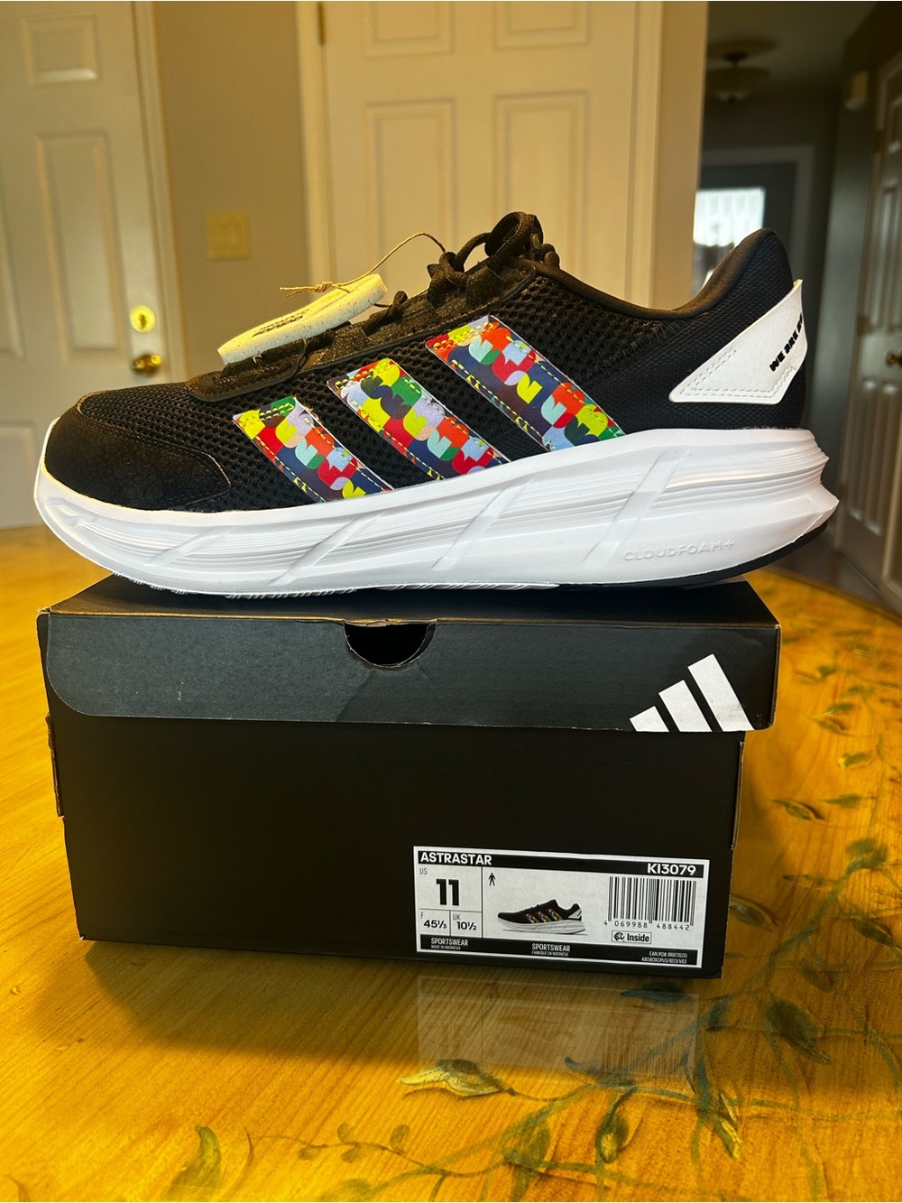 Mens Fifa Adidas Black Athletic Shoe with Multicolor Stripe Accents